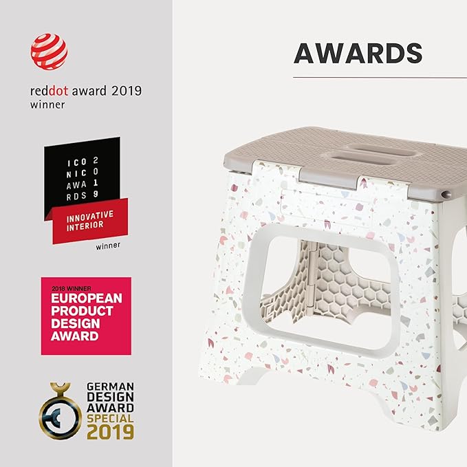 Vigar Compact Step Stool Foldable, 10-1/2-inch Step Stools for Adults up to 330 Pound, Lightweight Stool, Non-Slip Folding Step Stool, Terrazzo Body