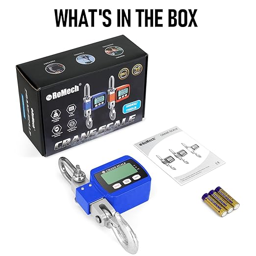 RoMech 1100lb Digital Hanging Scale with Cast Aluminum Case, Handheld 500Kg Mini Crane Scale with Hooks for Farm Hunting Outdoor (Blue, 1100lbs)