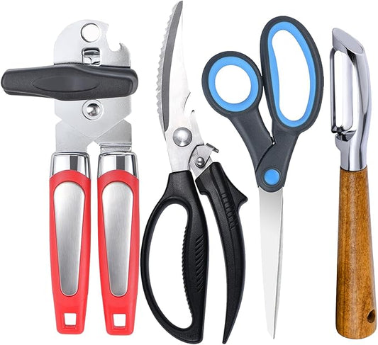 Left Handed Kitchen Scissors Poultry Shears and Can Opener, Peeler Set, Lefty Kitchen Tools Utensils for Left Hand People/Adults(4 in 1)