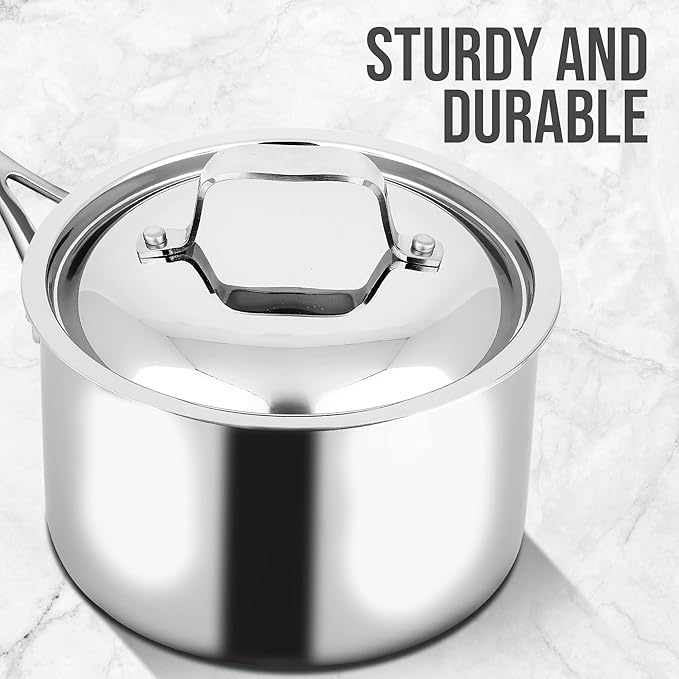 Nutrichef Stainless Steel Saucepan Lid - Sturdy and Durable Stain-Resistant 3 Quart Kitchen Cookware Saucepot Lid w/ Handle - Works w/ Kitchenware Pots & Pans Set Model NCSSX45