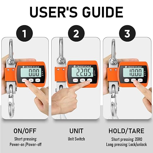 RoMech 1100lb Digital Hanging Scale with Cast Aluminum Case, Handheld 500Kg Mini Crane Scale with Hooks for Farm Hunting Outdoor (Orange, 1100lbs)