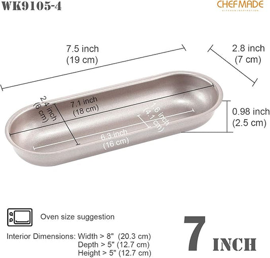 CHEFMADE Mini Loaf Pan Set, 7-Inch 4Pcs Non-Stick Hotdog-Shaped Bread and Cake Bakeware for Kitchen Baking (Champagne Gold)