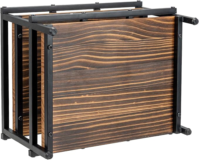 MyGift 2-Tier Canned Goods Organizer for Pantry, Urban Industrial Matte Black Metal and Rustic Burnt Solid Wood Countertop Can Holder Storage Dispenser Rack, Holds 10 to 15 oz Can Sizes