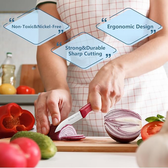 Vegetable and fruit knife set of six, high carbon stainless steel paring knife with ergonomic PP plastic handle, sharp, super sharp kitchen knife set.