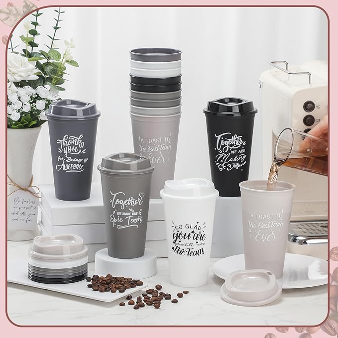 Pickmesh 15 Pcs Employee Appreciation Gifts Christmas Thank You Gift for Team Building 16 oz Teacher Plastic Coffee Cup with Lid Inspirational Travel Tumbler for Coworker Staff Pastor (Morandi Color)