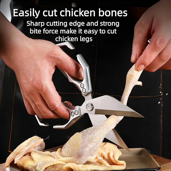 Meat Scissors, Stainless Steel Kitchen Shears Heavy Duty, Multifunctional Heavy-Duty Kitchen Shears - Professional Cutting Tool for Poultry,Seafood,Bones, Herbs and Food Preparation (Gold)