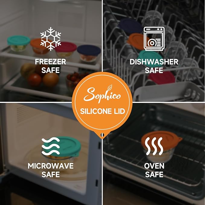 Sophico Silicone Replacement Lids for Pyrex and Anchor Hocking Glass Custard Cups 6oz, Round Silicone Cover for Food Storage (Container not Included)