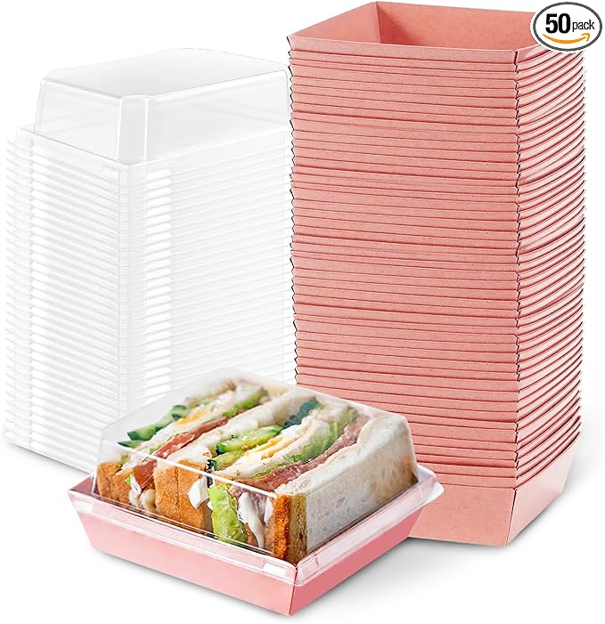 Plastic Charcuterie Boxes with Clear Lids 5in 50pcs, Pink Small Square To Go Paper Bakery Dessert Boxes, Disposable Mini Food Containers for Sandwich Cookie Slice Cake Strawberry Snack
