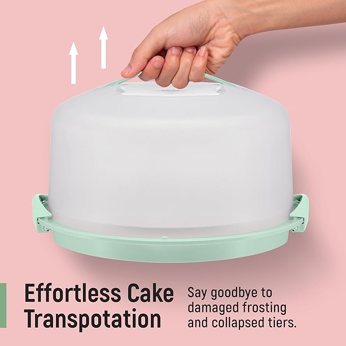 Tribello Extra Large Cake Storage Container, Cake Carrier With Handle Holds Cake 12 X 12 X 5 (Mint Green)