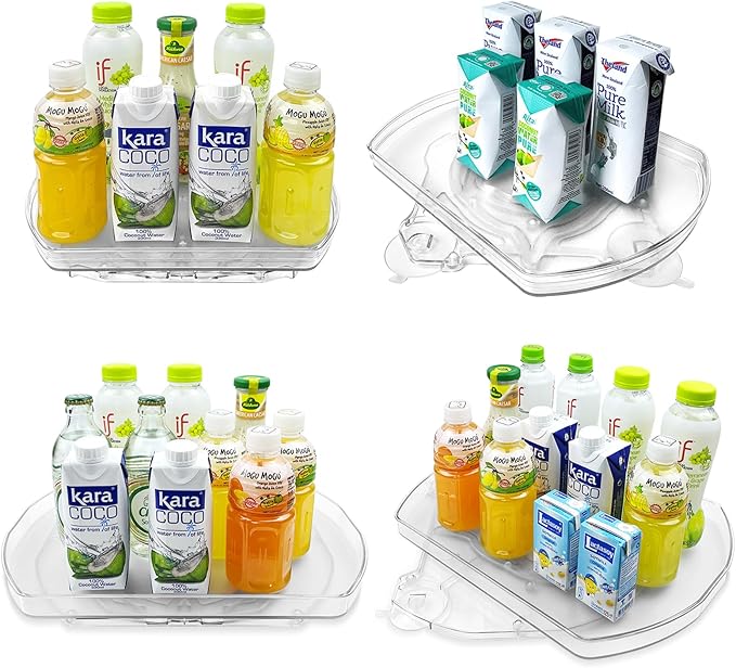 360° Rotating Lazy Susan Turntable - Multifunctional Rectangular Organizer 15.1" x 11.4" for Refrigerator, Cabinet, Pantry, and Kitchen Countertop (4 Pack)