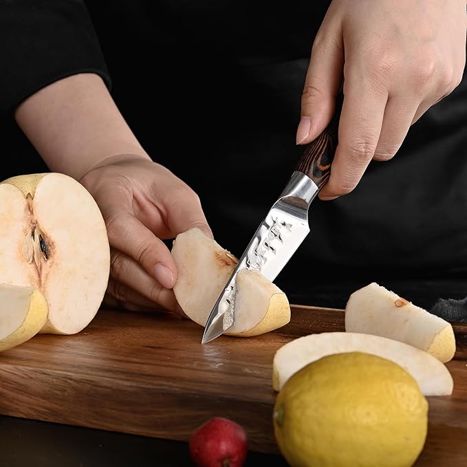 Kitory Paring Knife 3.5", Kitchen Peeling Knives, HC Stainless Steel, Hammered Ultra Sharp Peeler Blade, Bamboo Shape Handle Cooking Cutlery 2025 Gifts for Home & Restaurant