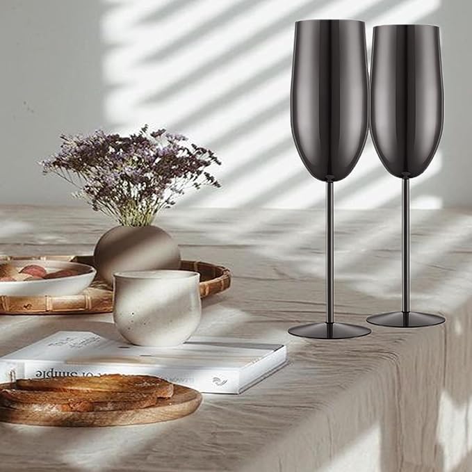 Champagne Glasses Set of 2 Stainless Steel Champagne Flutes Wedding Gifts for Bride 8.5 oz Unbreakable Champagne Glasses for Party Wedding Christmas Anniversary Brithday