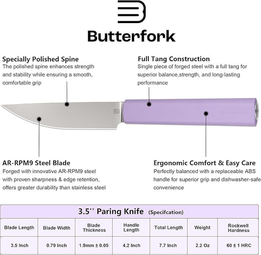 3.5 Inch Paring Knife, AR-RPM9 Steel Fruit Vegetable Knife with Ergonomic ABS Handle Oak Sheath, Ultra Sharp Kitchen Knife for Peeling Coring Cutting, Gift for Home Chefs