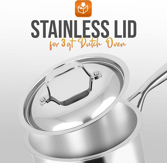 Nutrichef Stainless Steel Saucepan Lid - Sturdy and Durable Stain-Resistant 3 Quart Kitchen Cookware Saucepot Lid w/ Handle - Works w/ Kitchenware Pots & Pans Set Model NCSSX45