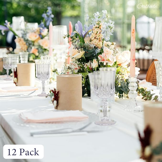 Plastic Wine Glasses Set of 12 – 7oz Unbreakable Clear Drinking Glasses for Parties Reusable & Dishwasher-Safe for Weddings, Bars, and Every Celebration