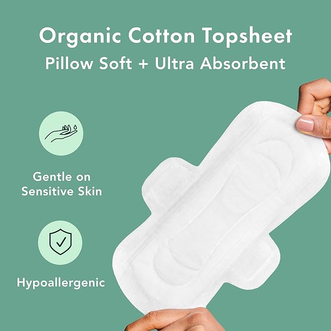 Rael Organic Cotton Cover Pads - Regular Absorbency, Unscented, Ultra Thin Pads with Wings for Women (Regular, 28 Count)