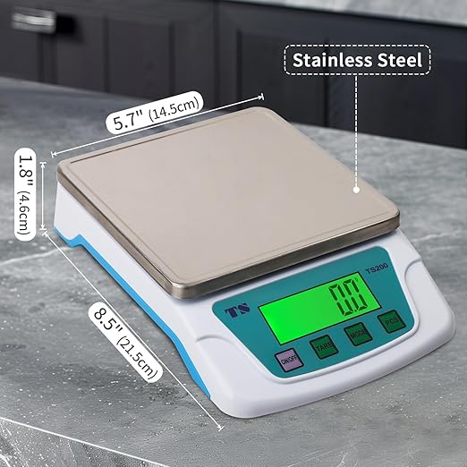 Digital Kitchen Scales 10KG/22lB Accuracy Measurements 0.2g Weighing Food Scale 6 Units Conversion with Stainless Steel Platform Electronic Cooking for Tare Function LCD Display (with Batteries)
