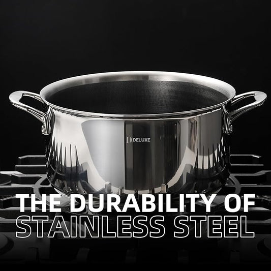 DELUXE Hybrid Ceramic Nonstick 5.4-Quart Dutch Oven with Tempered Glass Lid, Dishwasher Oven Safe, Induction Ready, PFOA Free Compatible with All Cooktops