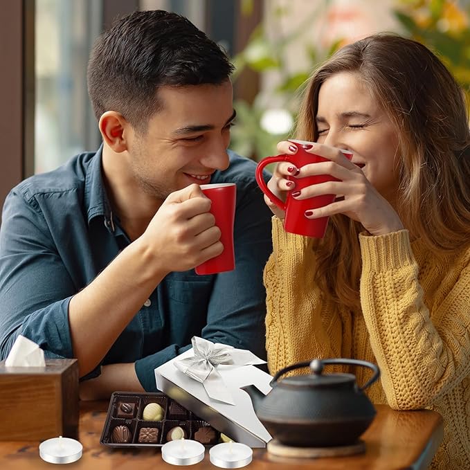 Honeydak Chocolate Fondue Mug with Fork and Candle Sweet Ceramic Personal Chocolate Melting Cup Chocolate Fondue Mug Ideal Gifts for Birthday Date Night Birthday Wedding Gifts(Red)