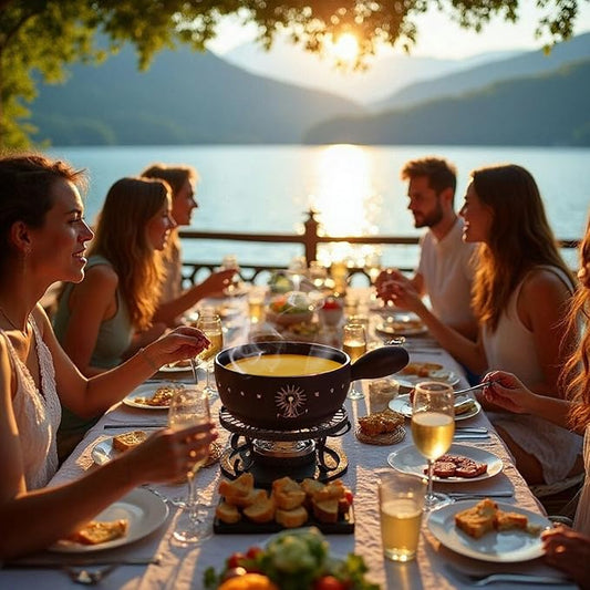 Artestia 2.11-Quart Swiss Fondue Pot Set for Cheese, Chocolate Melting Pot with 6 Fondue Forks and Swiss Vintage Pattern, Perfect for 6 People, 10 Piece (AR-83007)