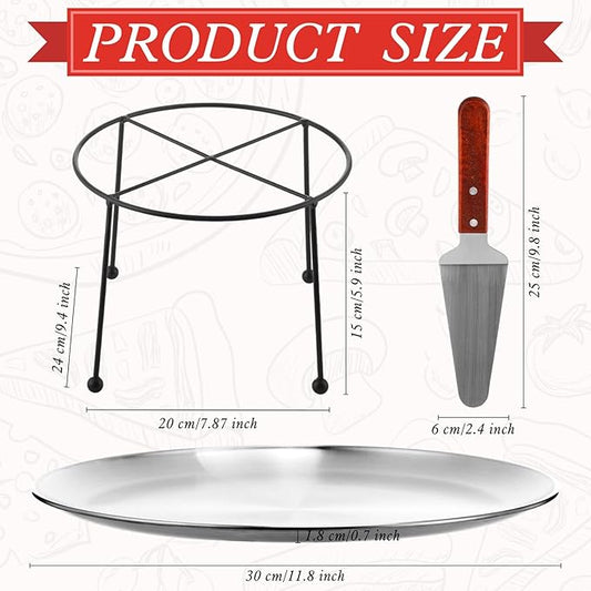 12 Pcs Pizza Stand Set: 4 Metal Stands, 4 Pizza Pans, 4 Spatulas for Weddings, Party(Silver,Round with Legs)