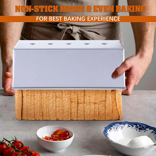 1 Pack Pullman Loaf Pan with Lid, 13x4 Inch Large Capacity Bread Loaf Pan with Cover, Non-Stick Bakeware for Baking Bread, Carbon Steel Bread Toast Box with Cover, Pullman Loaf Pan for Sandwich Bread