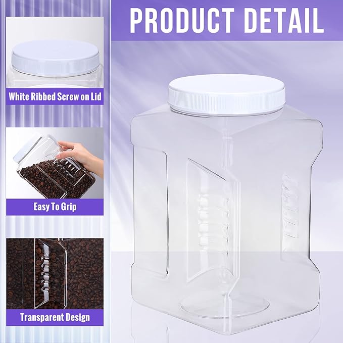 Gerrii 18 Pcs 1 Gallon Plastic Jars with Cap Clear Storage Containers Grip Jars Multi Use White Lid Dried Food Canisters PET Plastic Bulk 1 Gallon Containers for Kitchen Fermentation Food Storage