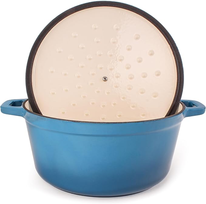 BergHOFF 10Pc Neo Enameled Cast Iron Cookware Set, Matching Lid, Oven Safe Up To 400°F, Blue