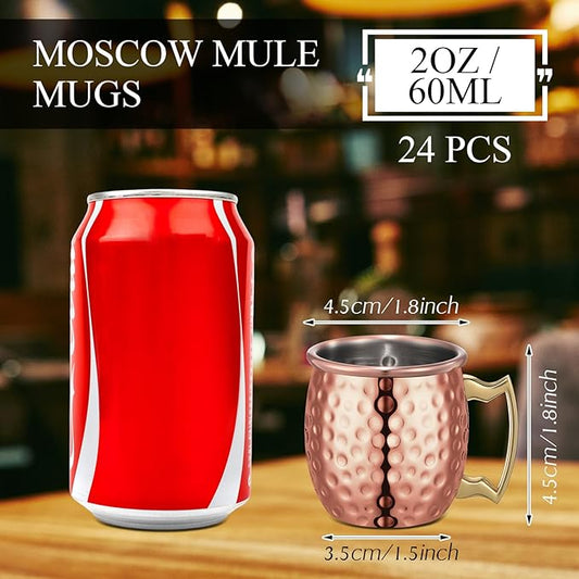 24 Pack Moscow Mule Mugs Set Copper Cups Bulk Stainless Steel Moscow Mule Cups Tarnish Resistant Hammered Finish Chilled Coffee Mugs for Cocktail Wedding Gift Drinkware (2 oz)