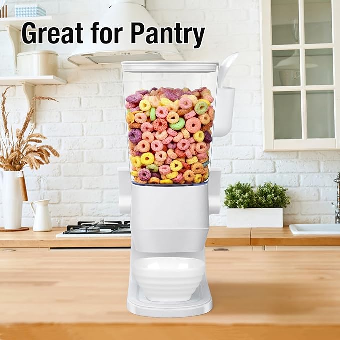 Cereal Dispenser Countertop With Bowls and Spoons Cereal Containers Storage for Pantry Snack Organizer Dry Food Storage Container with Lid for Kitchen Organization Oatmeal Nut Granola(1pcs White)