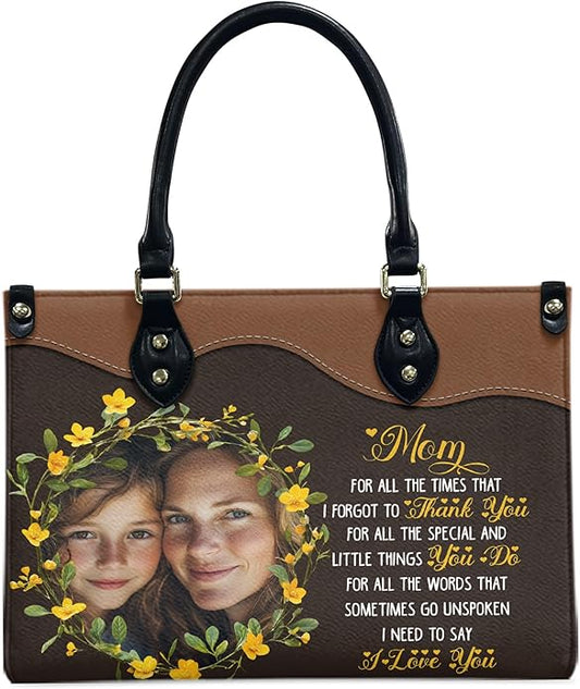 THUYPT Personalized Birth Flower Leather Bag for Mom, Women Faux Leather Handbags with Ziplock, Mother's Day Gifts