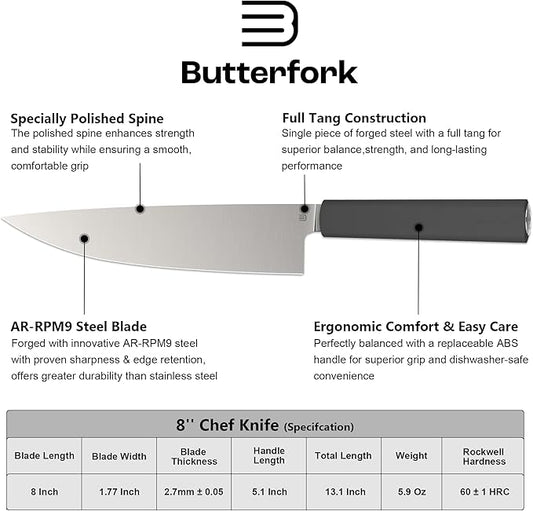 8 Inch Chef Knife, AR-RPM9 Steel & Ergonomic Handle Cooking Knife, Ultra Sharp Professional Kitchen Knife with Oak Sheath, Gift for Home Chefs