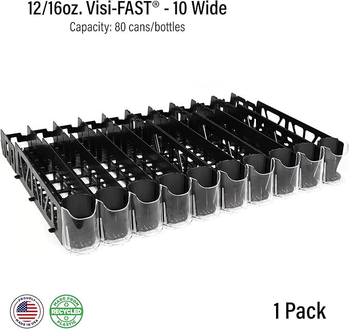 Visi-FAST Spring Push Drink Dispenser, Refrigerator Organizers and Storage for 12/16 oz Beverages, Bottles, and Cans, Drink Dispenser for Fridge, Commercial and Home, (Pack of 1)