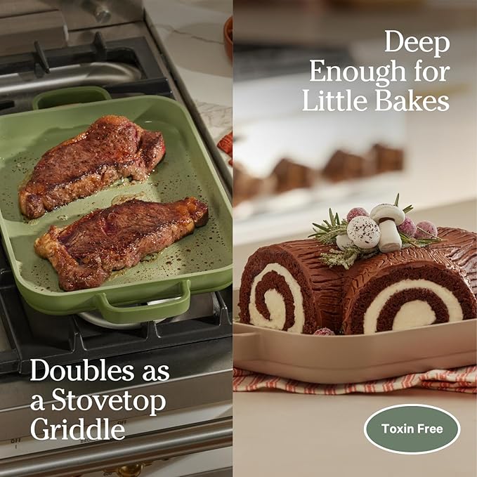 Our Place Mini Griddle Pan - 2 Quart Nonstick Ceramic Sheet Pan & Stovetop Griddle with Handles | Toxin-Free Cast Aluminum | Oven Safe up to 450°F | Steam