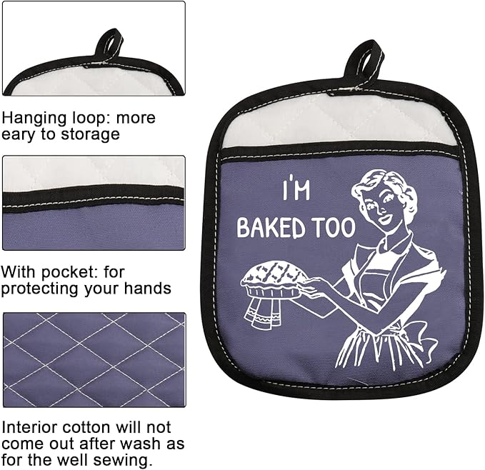 Novelty Baking Gift Heat Resistant Potholder Oven Pad with Pocket I’m Baked Too Funny Baker Gift for Mom Sister Friend (I'm Baked Too)