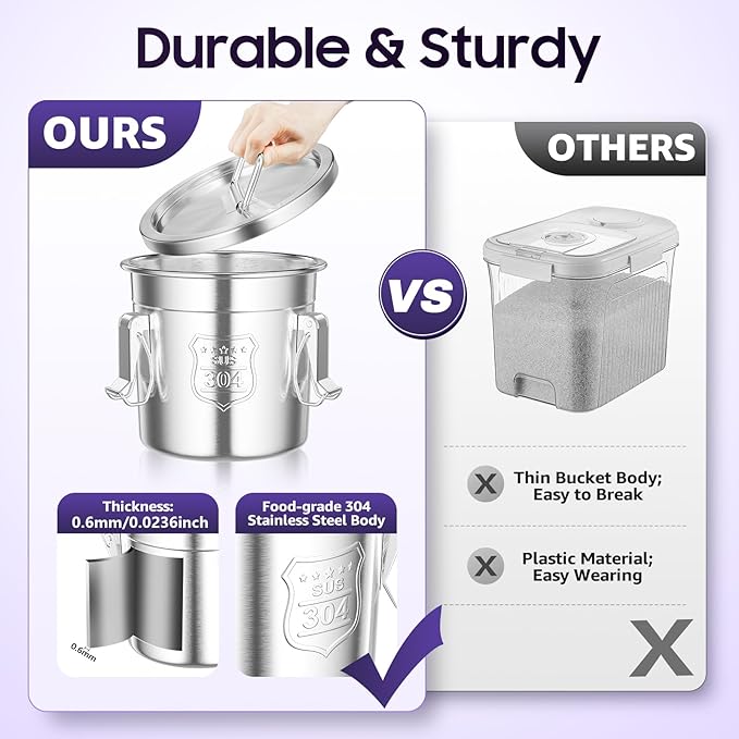 304 Stainless Steel Storage Containers with Lid, 6L/1.58gal Airtight Canister with Locking Clamps Multi-Purpose Kitchen Storager Bucket Food Jar, for Rice Cereal Flour Coffee Beans Milk (6L)