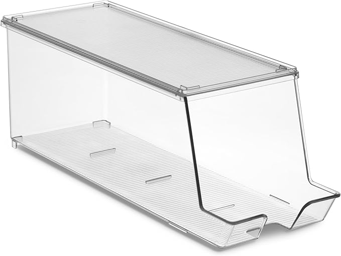 Set of 2 Stackable Refrigerator Organizer Bins Pop Soda Can Dispenser Beverage Holder for Fridge, Freezer, Kitchen, Countertops, Cabinets - Clear Plastic Canned Food Pantry Storage Rack Holds 12 Cans