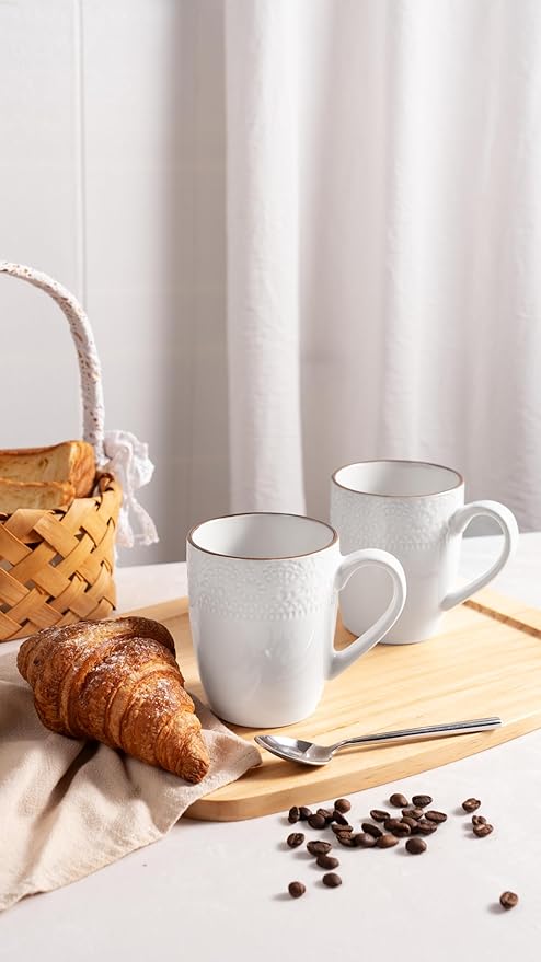 famiware Coffee Mugs Sets for 6, Eden 12 oz Mug Set, Coffee Cups with Handle for Coffee, Tea, Cocoa and Milk, Microwave and Dishwasher Safe, White Floral