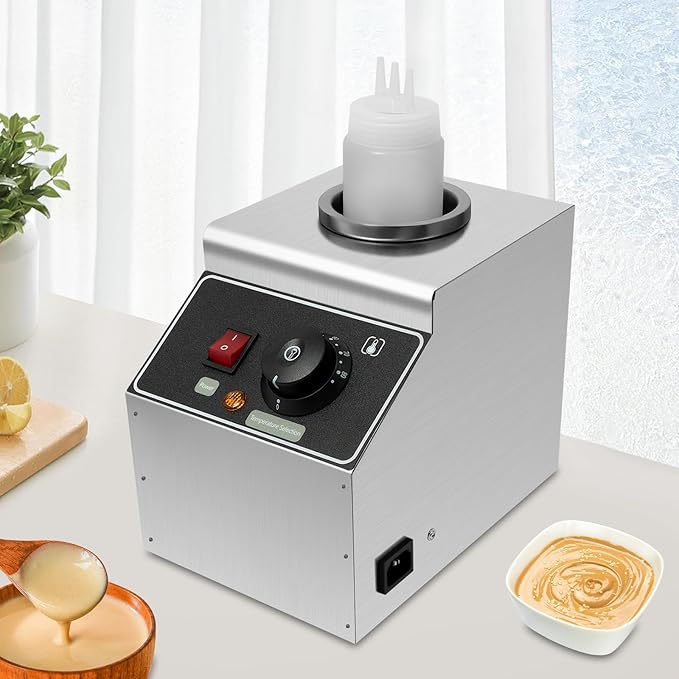 Electric Nacho Cheese Warmer Machine 1 Pot Commercial Hot Fudge Dispenser Stainless Steel Hot Chocolate Dispenser with 1 Sauce Squeeze Bottles for Cheese Caramel Jam Ketchup 80W (1 Pot)