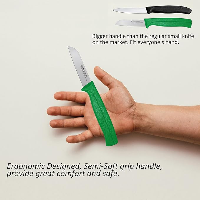 Paring Knife - MATTSTONE HILL 3 Inch Flat Edge Peeling Knife, For Cutting, Peeling and Paring Fruits and Vegetables, Premium Stainless Steel Blade, Green Handle
