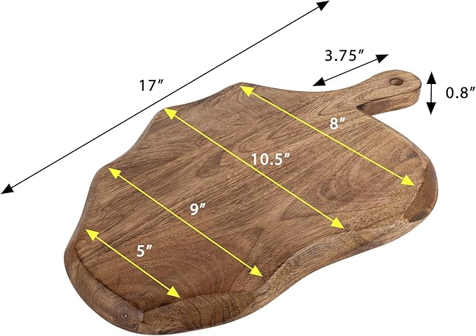 GoCraft Wooden Cutting Board with Handle | Mango Wood Leaf Shape | Chopping, Prep, Serve Board | Charcuterie Platter - 17" x 10.5"