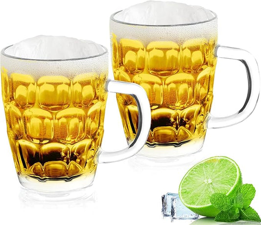 17 OZ Beer Stein Mugs, German Clear Large Tall Beer Glasses With Handle for Men, Pineapple glass Mug Set of 2