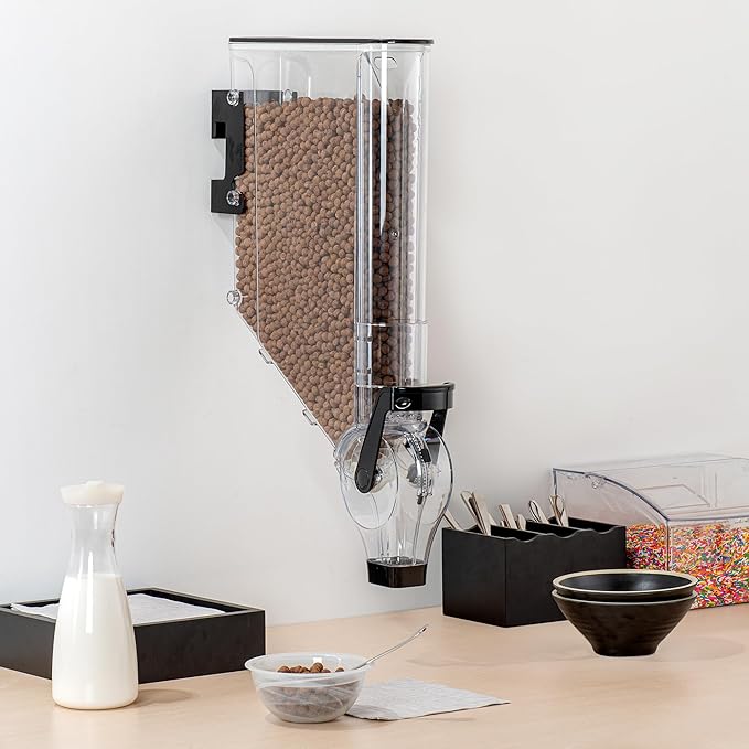 Restaurantware-Met Lux 3.4 Gallon Dry Food Dispenser, 1 Airtight Cereal Dispenser - Wall-Mounted, Single Control, 1 Black Plastic Grain Holder, For Snacks, Nuts, Or Coffee Beans