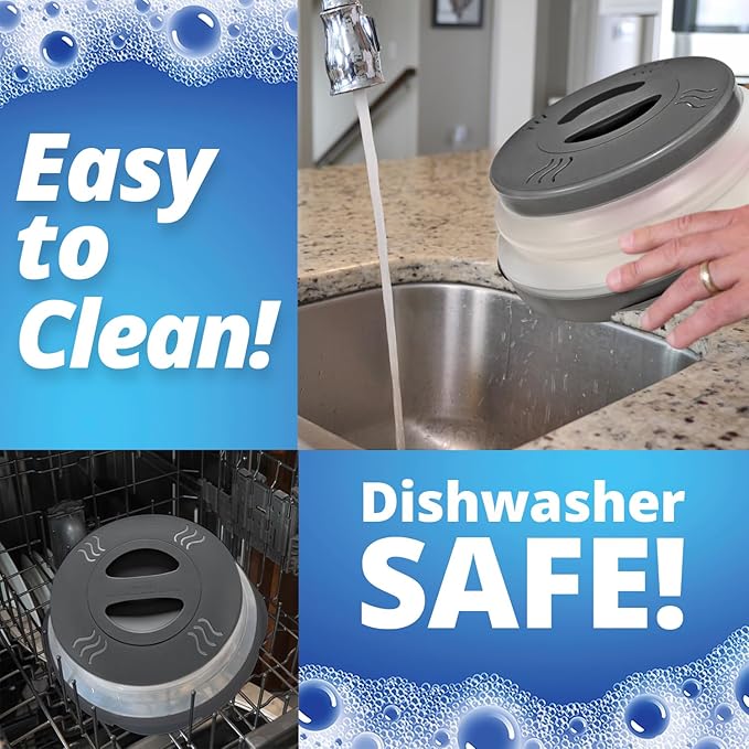 Stronger Magnet Microwave Splatter Cover with stronger magnetic grip, Collapsible 12-Inch BPA-Free Food Lid, Vented Plate Guard, Dishwasher Safe, Space-Saving Magnetic Storage - Gray 2-Pack