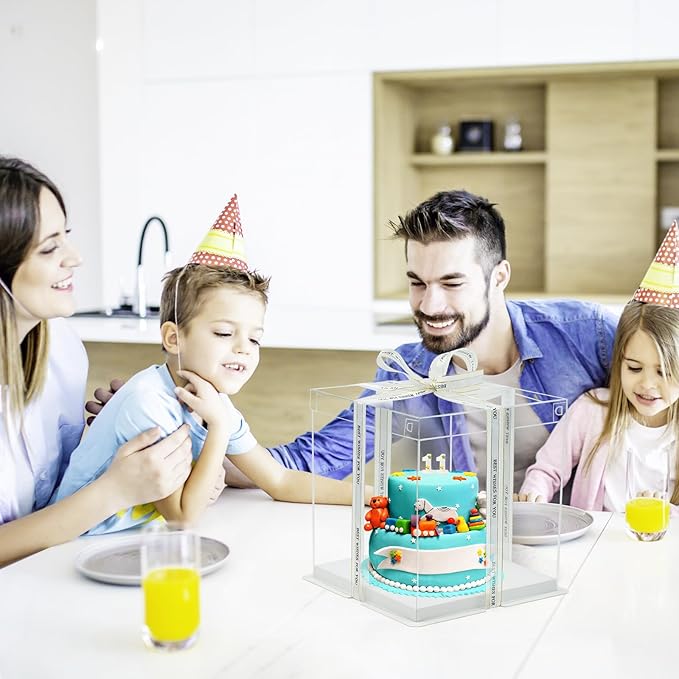 8x8x9Inch Clear Cake Box 8Pcs Tall Cake Box Clear Boxes Treat Boxes Cake Transport Container Tall Cake Carrier for Transport Gift Box Display Case cajas para pasteles White