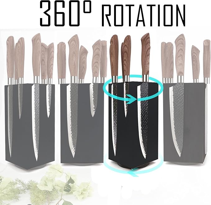 Resafy Black Magnetic Knife Wooden Block 360 Rotatable Knife Holder Rack Magnetic Stands with Strong Enhanced Magnets Kinves Strip