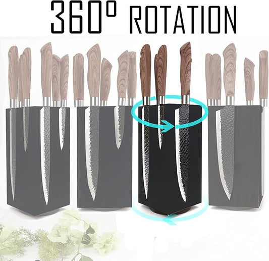 Resafy Black Magnetic Knife Wooden Block 360 Rotatable Knife Holder Rack Magnetic Stands with Strong Enhanced Magnets Kinves Strip