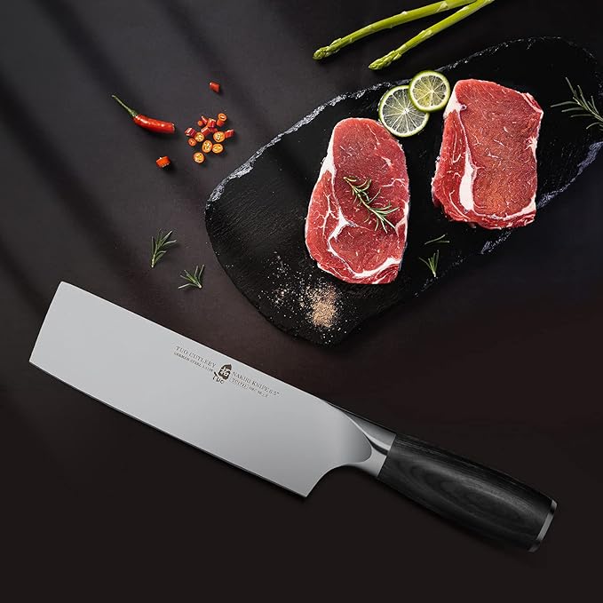 TUO Nakiri Knife 6.5 inch Japanese Chef Knife Vegetable Fruit Cleaver Usuba Knife German Super Steel Ergonomic Pakkawood Handle with Gift Box-Goshawk Series Fathers day gift