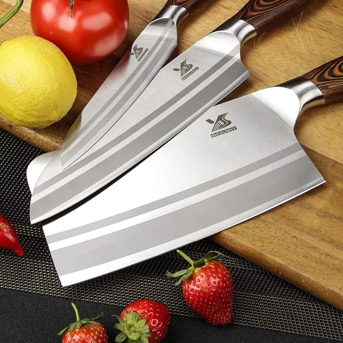 MSY BIGSUNNY 9pcs Knife Block Set, German Steel Kitchen Knife Set with Bone Chopper, Precious Pakkawood Handle for Chef Knife Block Set