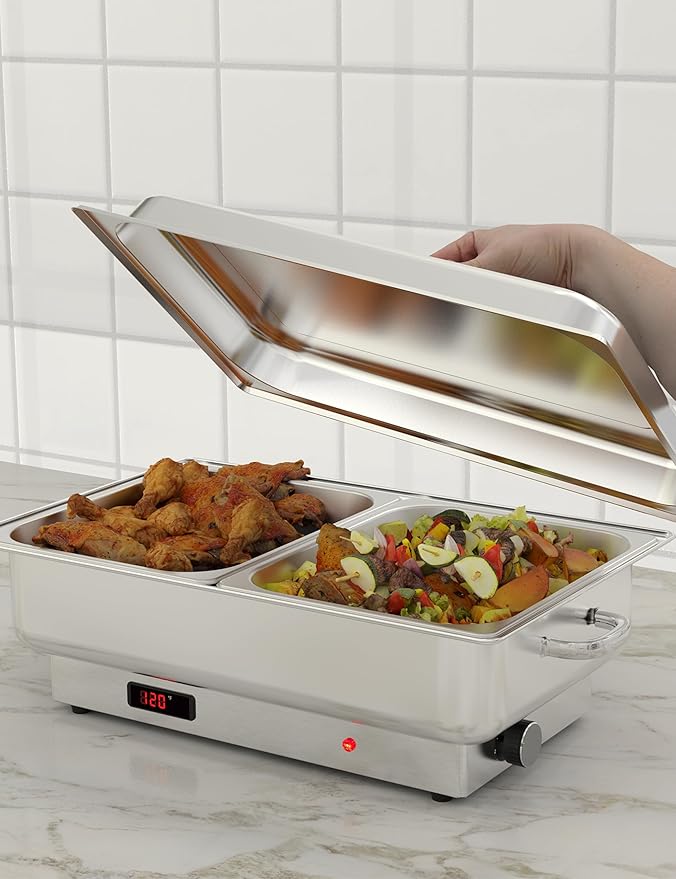 2 PACK Electric Chafing Dish Buffet Set 2 x 4.5QT Buffet Servers and Warmers Digital Display Temperature Warming Tray Stainless Steel Food Warmer for Parties Weddings Caterings